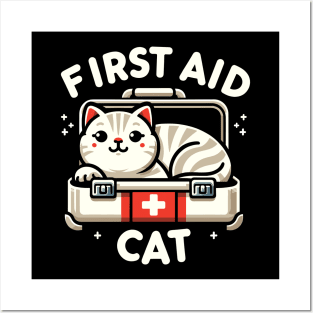 First Aid Cat Pun Nurse Doctor Healthcare Novelty Funny Cat Posters and Art